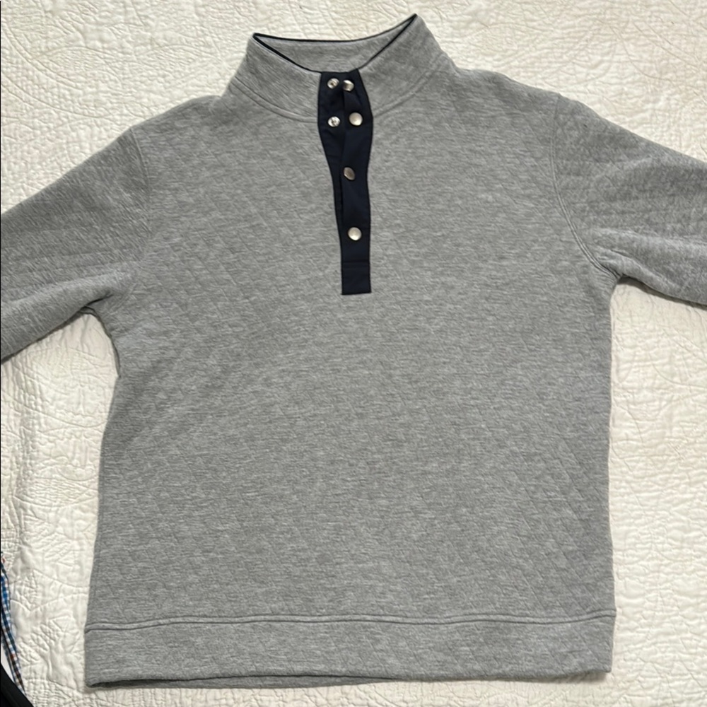 Straight Down Quilted Pullover with Navy Button Placket
